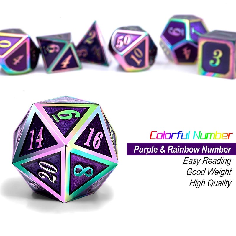 DNDND Purple Metal Dice Set D&D, DNDND 7 Die Enamel Polyhedral DND Dice Set with Metal Tin for Dungeons and Dragons and Role Playing Game - Image 4
